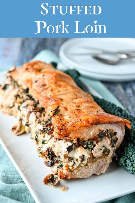 Stuffed pork loin is a deliciously easy roast stuffed with all your favorite ingredients. Perfect for dinner parties, family gatherings, or just a weeknight meal. Boneless Pork Loin Recipes, Pork Loin Recipes Oven, Baked Pork Loin, Boneless Pork Loin Roast, Stuffed Pork Loin, Easy Roast, Pork Loin Roast Recipes, Dinner Recipes For One, Boneless Pork Loin