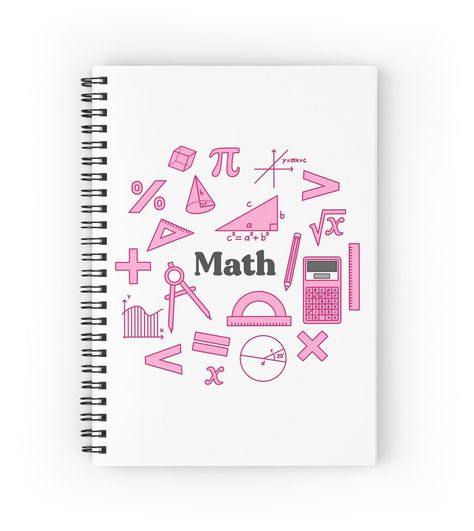 Spiral notebooks with high-quality edge-to-edge print on front. 120 pages in your choice of ruled or graph lines. Math themed design Maths Cute Drawings, Design For Math Notebook, Math Notebook Cover Design, Algebra Notebook Cover Ideas, Maths Project Cover Page Design Aesthetic, 2nd Quarter Design Notebook, Math Notebook Cover Aesthetic, Math Front Page Design, Maths Project Cover Page Design