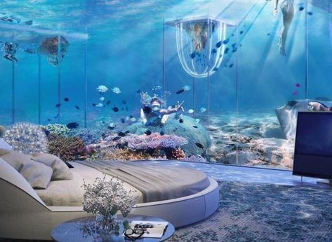 Dubai’s Newest Underwater Resort Will Make You Feel Like The Little Mermaid Dubai Underwater Hotel, Underwater Hotel Room, Jellyfish Images, Underwater Bedroom, Underwater Room, Underwater Hotel, Underwater House, Piscina Interior, House Boats