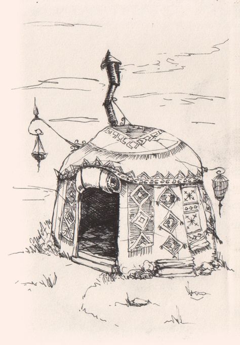 Turkish Shaman Tent by eskitenekekutu.deviantart.com on @DeviantArt #sketchaday #drawing #sketchbook Yurt Drawing, Nomadic Illustration, Nomadic Drawing, Shaman Drawing, Fantasy Tent, Turkish Drawing, Turkish Tent, Tent Drawing, Shamanic Art