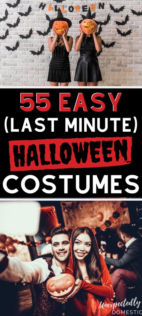 55 creative last minute homemade costume ideas! You can actually DIY these quick Halloween costumes from your own clothes. Tons of cheap and easy costume ideas for women, men, couples, teens, and kids - super easy ideas for the whole family! Put together a homemade costume at the last minute, and enjoy Halloween like everyone else! #Halloweencostumeideas #lastminutecostumes #Halloweencostumes #easyHalloweencostumeideas Quick N Easy Halloween Costumes, Last Minute Halloween Kostüm, Homemade Costume Ideas, Easy Homemade Halloween Costumes, Easy Costume Ideas, Best Halloween Party, Costume Ideas For Halloween, Home Halloween Costumes