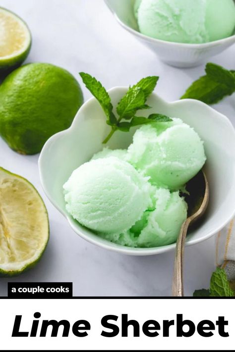 Homemade Frozen Yogurt Recipes, Lime Sherbert, Homemade Frozen Yogurt, Fancy Ice Cream, Lime Ice Cream, Sherbet Ice Cream, Sherbet Recipes, A Couple Cooks, Lime Sherbet