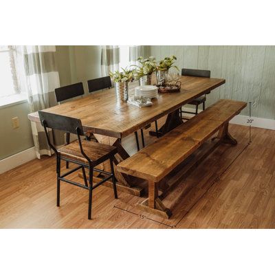 Picnic Bench Dining Table, Rustic Farmhouse Dining Table Set, Modern Farmhouse Dining Table With Bench, Large Family Dining Table, Dark Farmhouse Dining Room, Rustic Kitchen Table Farmhouse Style, Wood Table With Bench, Dinning Room Table Set, Industrial Farmhouse Dining Table