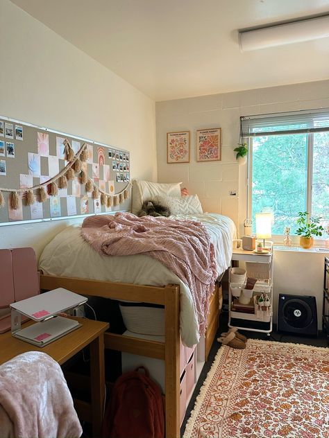 Different Dorm Aesthetics, Single Occupancy Dorm Room Ideas, Comfy College Dorm, Double Dorm Room Aesthetic, Dorm Vision Board, Dorm Room Ideas With Tv, Boarding School Dorm Ideas, College Double Dorm Room Ideas, Dorm Room Inspiration Aesthetic