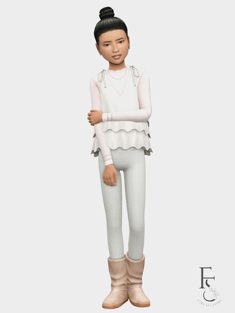 F a r f a l l a ☁️ — Soft Winter Lookbook⛄ ༄ Look ONE | Top | Skirt |... Toddler Winter Clothes, Sims Lookbook, Sims 4 Tsr, Sims Baby, Sims 4 Cc Kids Clothing, Socks Boots, Free Sims 4, Sims 4 Children, Sims 4 Toddler