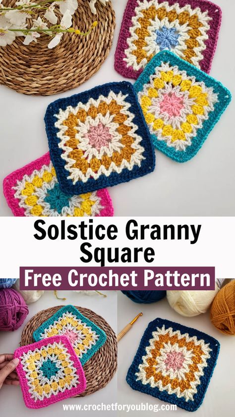 4 Row Granny Square, Free Crochet Pattern For Granny Square, Bulky Granny Square Crochet Pattern, Striped Granny Square, Loose Granny Square Crochet, Granny Square Variations Crochet Blocks, Multicolor Granny Square, Crochet Granny Patterns Free, Granny Square Large