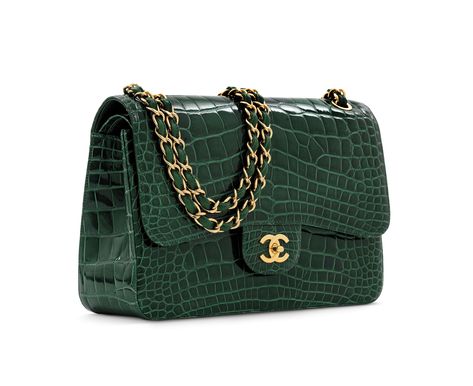 A SHINY EMERALD GREEN ALLIGATOR JUMBO DOUBLE FLAP WITH GOLD HARDWARE | CHANEL, 2011 | 21st Century, bags | Christie's Green Chanel Bag, Green Chanel, Tas Chanel, Silhouette Mode, Luxury Bags Collection, Mode Chanel, Green Handbag, Green Purse, Fancy Bags