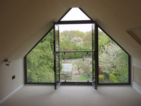 Floor to ceiling dormer window Loft Conversion Windows, Loft Conversion Bedroom, Dormer Loft Conversion, Loft Windows, Gable Window, Attic Renovation Ideas, Attic Window, Attic Loft, Bungalow Renovation