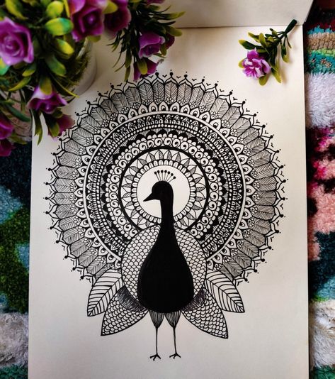 Peacock Drawing Mandala Art, Difficult Doodle Art, Peacock Mandala Art Design, Doodle Art Birds, Mandala Art Of Peacock, Peacock Zentangle Art, Peacock Mandala Art Easy, Peacock Drawing Pencil Sketch Beautiful, Peacock Doodle Art