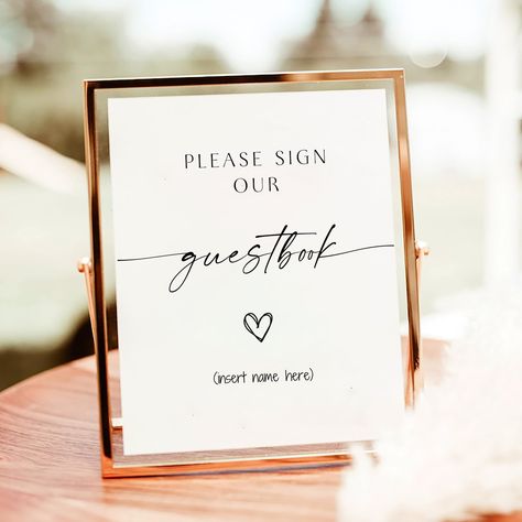 Gold Frame Wedding Sign, Guest Book Sign Ideas, Name Plates Wedding, Gold Wedding Signage, Wedding Signage Ideas, Wedding Signs For Reception, Sign Our Guest Book Sign, Wedding Gift Table Signs, Guest Book Sign Wedding