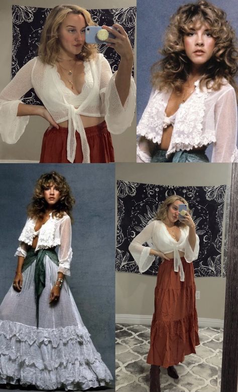 70s Stevie Nicks Outfits, New Orleans Witch Outfit, Fleetwood Mac Halloween Costume, Steve Nicks Style, Stevie Nicks Bachelorette Party, Stevie Nicks Style Inspiration, Diy 70s Outfit, Stevie Nicks Halloween Costume, Stevie Nicks Style Outfits