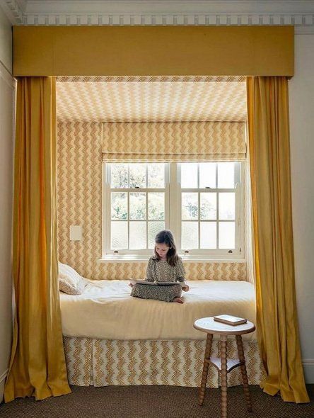 Alcove Bed, Regency House, Sleeping Nook, Bed Nook, Built In Bed, Yellow Curtains, Spare Room, Cozy Nook, Mellow Yellow