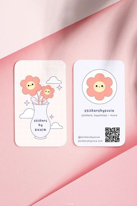 Shop Cards Design, Friend Business Card, Fun Business Cards Creative, Cute Cards Design, Small Business Shout Out, Cute Card Illustration, Small Business Cards Design, Sticker Business Card, Illustrated Business Cards