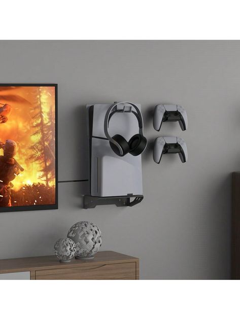 Black  Collar  Iron  Video Game Stands Embellished   Consumer Electronic Ps5 Stand, Gaming Console Organization, Headset Holder, Gaming Room Decor, Teenage Boy Room, Headphone Holder, Tv Display, Console Organization, Wall Mount Bracket