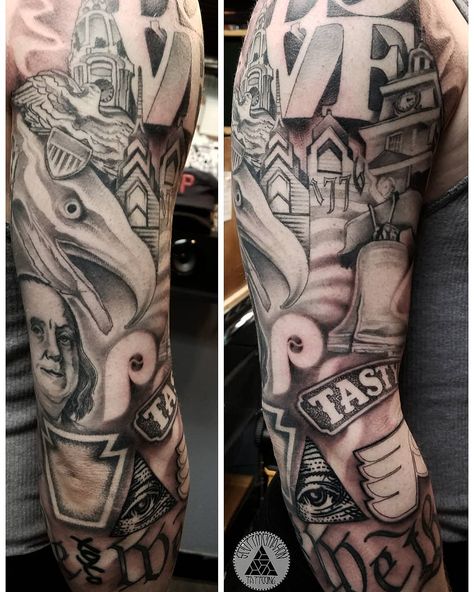 Philly Tattoo Ideas Philadelphia, Philly Sports Tattoo, Philadelphia Tattoo Ideas, Philly Tattoo Ideas, Philly Tattoo, Philadelphia Tattoo, Skyline Tattoo, Sport Tattoos, Quarter Sleeve Tattoos