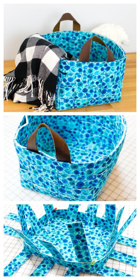 Fun Woven Basket Free Sewing Pattern | Fabric Art DIY Diy Woven Basket, Free Sewing Patterns For Beginners, Sewing Patterns For Beginners, Sewing Projects Free, Fabric Sewing Patterns, Free Sewing Patterns, Sewing Tutorials Free, Sewing Baskets, Woven Basket