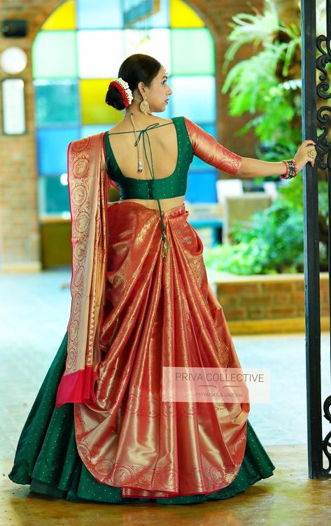 https://www.facebook.com/PrivaCollective/ Tamil Lehenga, Paithani Blouse Design, Diwali Photoshoot, Paithani Blouse, Saree Drape, Lehenga Style Saree, Lehenga Saree Design, Saree Wearing Styles, Half Saree Lehenga