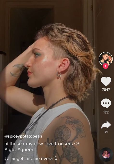 Tapered Mullet Haircut Women, Bobs With Undercut Shaved Sides, Long Hair With Undercut Side Shave, Short Hairstyle Mullet Women, Shaved Sides With Short Hair, Short Curly Queer Hair, Both Side Shaved Hairstyles, Fade Mullet Haircut Women, Mullet With Undercut Hairstyle Women