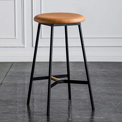 Amazon.com: LKP Counter Height Bar Stool Kitchen Stool Backless Modern Bar Chair Round Upholstered Barstool for Dining Living Room Metal Iron Frame Stool: Furniture & Decor Dining Room Industrial, Stool Kitchen, Retro Bar Stools, Kitchen Stool, Backless Bar Stools, Counter Bar, Round Stool, Rv Decor, Leather Bar Stools