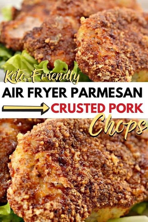 Parmesean Crusted Pork Chops, Air Fry Pork Chops, Cheese Pork Chops, Crusted Pork Chops, Air Fryer Recipes Keto, Parmesan Crusted Pork Chops, Parmesan Pork Chops, Keto Pork Chops, Keto Pork