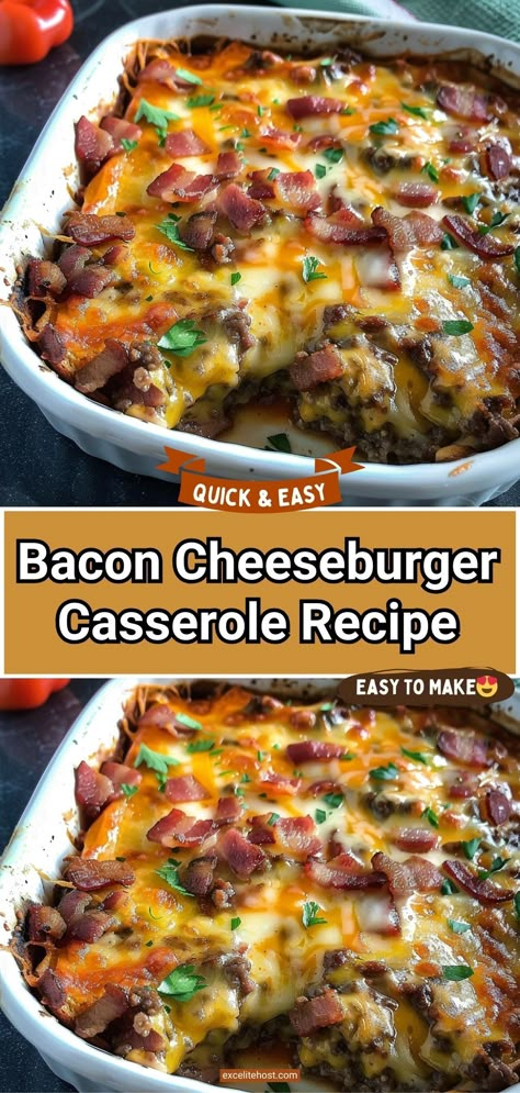 This low-carb cheeseburger casserole with bacon is so simple to make - your family and friends will love it. Casserole Recipes Hamburger Meat, Hamburger Cheeseburger Casserole, No Carb Hamburger Recipes, Hamburger Meat Easy Recipes, Hamburger Casserole Recipes Low Carb, Bacon Cheeseburger Pasta Bake, Hamburger Mushroom Bake Low Carb, Low Carb Ground Beef Casserole Recipes, Uncommon Ground Beef Recipes