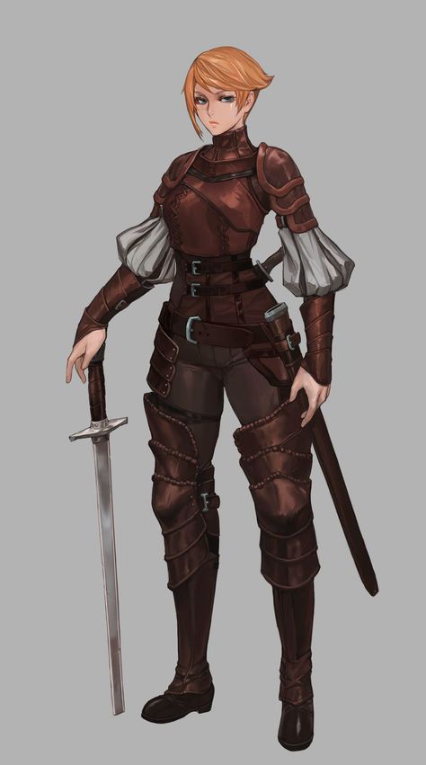 Woman In Armor, Female Warriors, Character Design Cartoon, Female Armor, Armadura Medieval, Fantasy Magic, Female Knight, Leather Armor, Dungeons And Dragons Characters