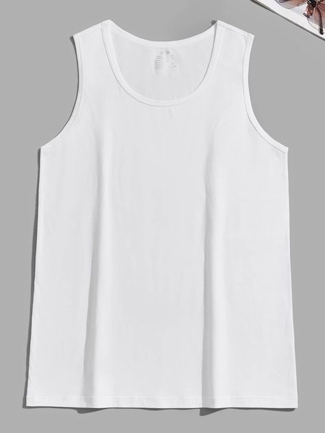 White Casual  Sleeveless Cotton Plain Undershirts Embellished High Stretch Summer Men Underwear & Loungewear Kaos Oblong, Men Loungewear, White Casual, Dream Clothes, Basic Tank Top, Sleeveless Top, Lounge Wear, Hollywood, Sleep