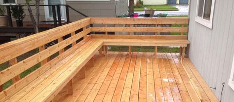 Deck Bench Ideas, Deck Bench Seating, Deck Bench, Ideas Terraza, Deck Railing Design, Wooden Benches, Deck Seating, Deck Makeover, Hot Tub Deck