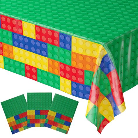 Brick Table, Lego Movie Birthday, Gamer Birthday Party, Block Birthday Party, Lego Themed Party, Boy Birthday Decorations, Gamer Birthday, Lego Birthday Party, Plastic Table Covers