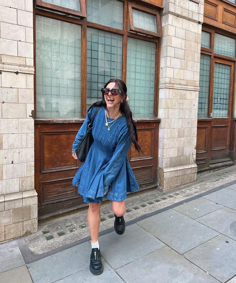 Denim days in the city 👖💙 🫐 #denimdress #denimoutfit #gannigirls #springoutfitinspo #springoutfitideas #asseenonme 🔍 denim dress, spring outfit ideas, denim outfit ideas, spring dresses, daily outfit ideas Dress With Loafers Outfit, Dress With Loafers, Denim Outfit Ideas, Daily Outfit Ideas, Outfit Ideas Spring, Loafers Outfit, Spring Outfit Ideas, Denim Day, Dress Spring