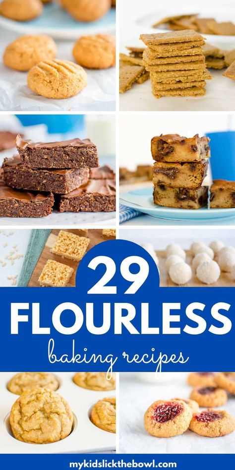 Gluten Free Cookies No Flour, Flour Substitutes For Baking, Flourless Baked Goods, Easy No Flour Desserts, Flourless Sugarless Desserts, Desserts With No Flour, Baking Without Flour, Flourless Bars, Dessert Recipes Without Flour