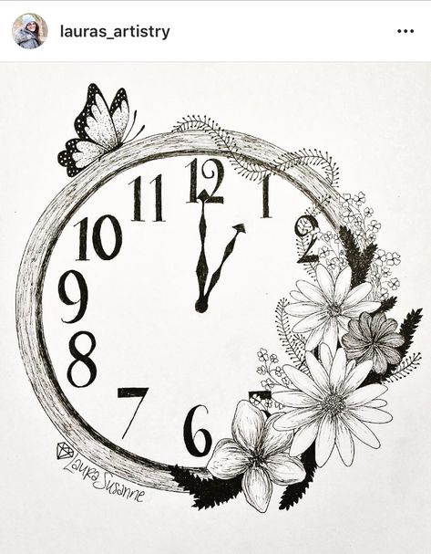 Wall Clock Drawing Sketches, Clock Face Drawing, Clock Design Drawing, Wall Clock Drawing, Butterfly Clock, Clock Drawing, Cool Cartoon Drawings, Drawing Butterfly, Clock Drawings