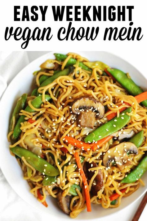 Easy vegetable chow mein recipe! These quick and easy vegan stir fry noodles are just as good as take out. // Rhubarbarians // Vegan chow mein / Veggie chow mein / #chowmein #vegan #chinesenoodles #noodles #rhubarbarians Veggie Chow Mein Recipe, Pad Thia, Easy Vegan Stir Fry, Vegetable Chow Mein Recipe, Vegan Stir Fry Noodles, Aubrey Hair, Veggie Chow Mein, Chow Mein Recipe Vegetable, Vegan Chow Mein