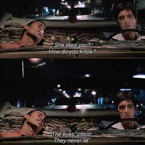 𝓥𝓲𝓷𝓽𝓪𝓰𝓮  𝓝𝓸𝓼𝓽𝓪𝓵𝓰𝓲𝓪 🌻 on Instagram: “Eyes never lie chico. Follow for more @vinostalgia Follow for more @vinostalgia • • Please Don't mind the tags #scarface #scarfacequotes…” Al Pacino Michelle Pfeiffer, Scarface Quotes, Lies Quotes, Singing Quotes, Never Lie, Movies Quotes Scene, Tony Montana, Movie Lines, Film Quotes