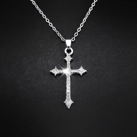 Sparkly Silver Crystal Cross Pendant  (approx 1.2"). Stainless Steel Chain. Chain Extender for Size Adjustment.  Lobster Clasp. CB159  #crossnecklace #cRoss #necklace #jewelry men women unisex Streetwear Jewelry, Dope Jewelry Accessories, Crystal Cross, Jewelry Men, Ocean Jewelry, Beaded Jewelry Designs, Cross Chain, Dope Jewelry, Classy Jewelry