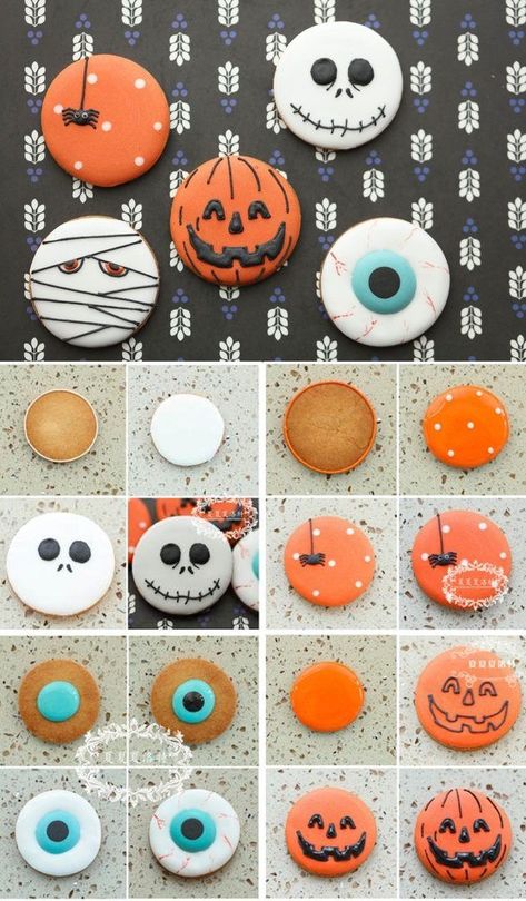 Halloween Decorated Cookies, Plat Halloween, Halloween Sugar Cookies Decorated, Halloween Torte, Postres Halloween, Halloween Cookie Recipes, Halloween Cookies Decorated, Halloween Sugar Cookies, Halloween Party Snacks