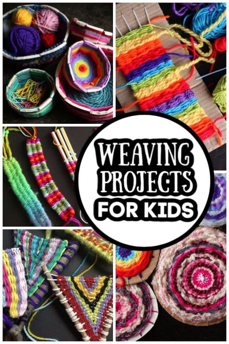 Classroom Weaving Projects, Cardboard Loom Weaving For Kids, Cardboard Loom Weaving Projects, Popsicle Stick Weaving Craft, Yarn Weaving For Kids, Weaving Sticks Projects Ideas, Weaving Sticks Projects, Elementary Fiber Art Projects, Diy Loom Weaving