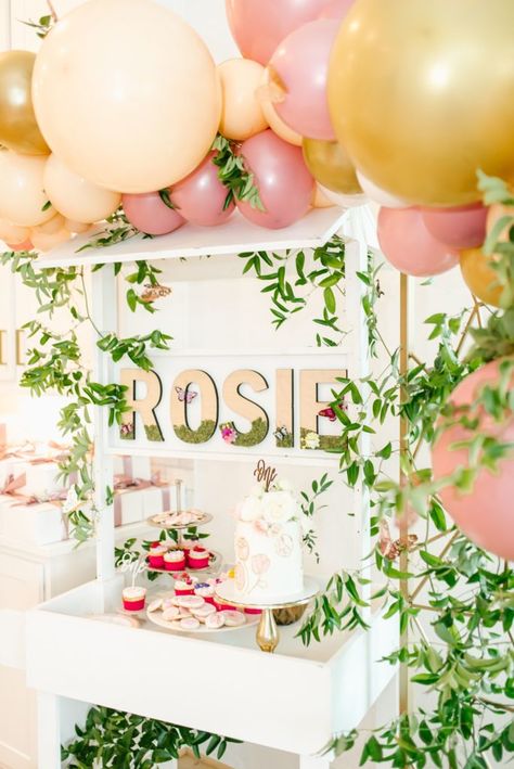 Rosie’s First Birthday Rose Birthday Party Theme, Rose Themed First Birthday Party, English Garden 1st Birthday, Rose First Birthday Party, Rose Themed Birthday Party, Rosie Birthday, Dress Up Buttercup, Dede Raad, Rosé Theme