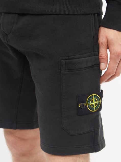 Stone Island - The garment-dyeing technique employed on Stone Island’s black shorts gives them the Italian label’s signature vintage effect. They’re crafted from soft cotton jersey to a relaxed silhouette with an elasticated drawstring waist, a patch pocket and detachable compass-logo patch. 100% cotton Compass Logo, Vintage Effect, Dyeing Techniques, S Signature, Stone Island, Black Shorts, Jersey Shorts, Cargo Shorts, Compass