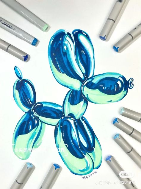 Marker Pen Drawing Ideas, Ballon Drawings, Ohuhu Markers Art, Balloon Drawing, Marker Kunst, Aesthetic Digital Art, Copic Marker Drawings, Sketchbook Aesthetic, Drawing Ideas Creative