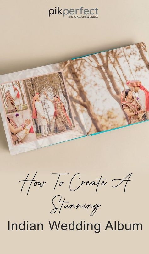 The perfect way to capture your wedding day is in a South Asian-inspired album. We have all sorts of tips for designing one that will make you feel like royalty! Whether it's a traditional, multi day Hindu celebration or fusing elements from western culture with Indian roots there are so many details we recommend taking into consideration when making this special item. Check out how to create a stunning indian wedding album at www.pikperfect.com/blog | wedding albums Photo Album Design Layout, Wedding Photo Book Layout, Wedding Photo Album Cover, Book Design Ideas, Photo Book Design, Henna Ceremony, Professional Wedding Albums, Marriage Photo Album, Wedding Album Design Layout