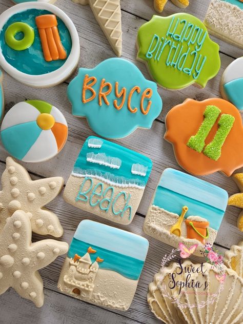 Summer Fun Birthday Sunglasses Cookies, Beach Reflection, Summer Sugar Cookies, Summer Cookie, Beach Cookies, Cookies Theme, Cookies Ideas, Cookie Connection, Themed Cookies