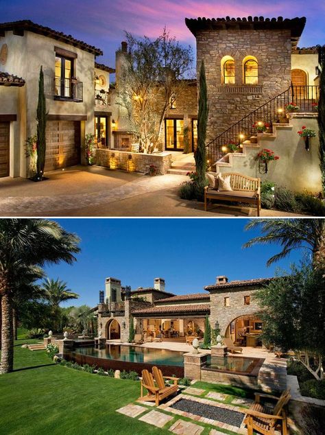 House With Vineyard, Golf Course Homes, Toscana House Style, Tuscan House Exterior, Tuscan House Design, Tuscan Style Garden, Toscana House, Garden Oasis Ideas, Modern Tuscany