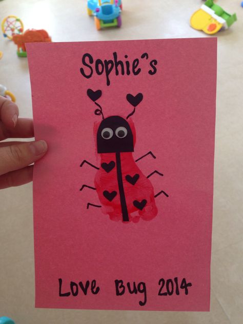 Valentines day love bug lady bug footprint toddler craft Love Bug Footprint, Bug Footprint, Valentines Daycare, Infant Crafts, Valentine Classroom, Infant Art, Toddler Craft, Infant Classroom, February Crafts