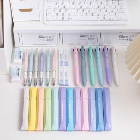 COLNK 30 Pcs Stationery Set,Glitter Pastel Highlighter,Set of 12 Pcs, Multicolor Ballpoint Pen 0.5, 4-in-1 Colored Pens 6pcs,Mechanical Pencil Set with Lead and Erasers Pastel Mechanical Pencils, Pastel Highlighters Pens, Pastel Highlighter, Highlighter Set, Art Supply Stores, Highlighter Pen, Mechanical Pencil, Colored Pens, Erasers