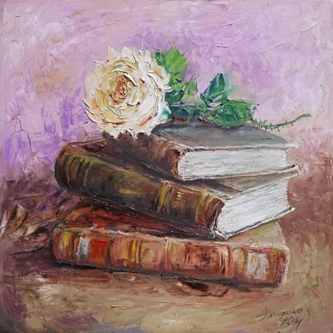 Books Painting Art, Book Still Life, Book Paintings, Books Painting, Book Painting, 3d Art Drawing, Doodle Art Drawing, Oil Pastel Art, Unique Drawings