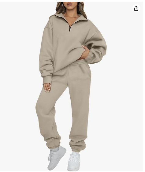 Womens 2 Piece Outfits, Fall Outings, High Waisted Sweatpants, Outfits Long Sleeve, Baggy Sweatpants, Sweatpants With Pockets, Half Zip Sweatshirt, Tracksuit Set, Womens Sweatpants