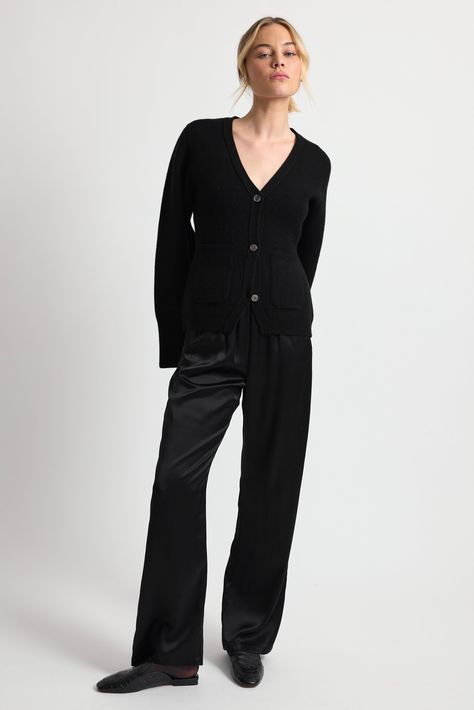 Silk Pants Black Silk Trousers, Black Silk Pants Outfit, Silk Pants Outfit, Black Silk Pants, House Items, Contemporary Wardrobe, Tie Shirt, Sophisticated Look, Silk Trousers