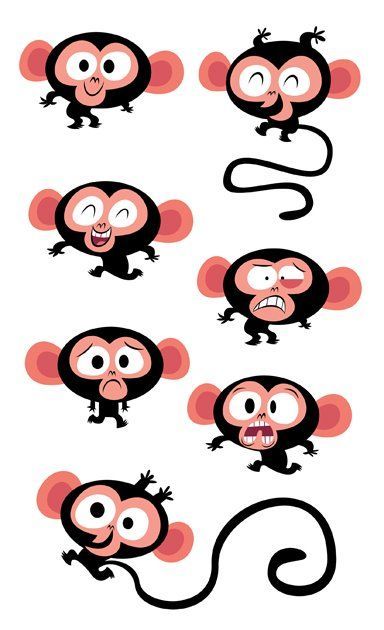 Monkey Illustration, Arte Doodle, 동화 삽화, Illustration Character, Mascot Design, Cartoon Character Design, Illustration Character Design, Character Design References, Facial Expressions