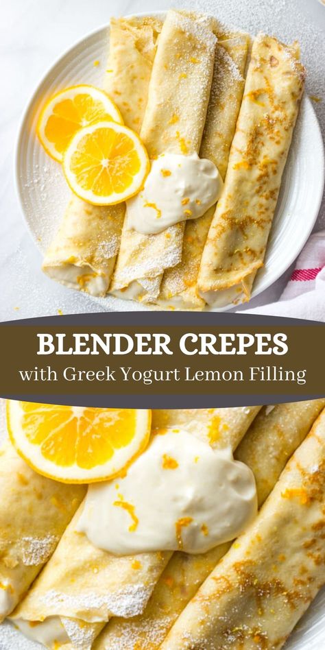 These delicate honey-sweetened blender crepes are served with 4-ingredient greek yogurt lemon filling. Healthy Crepe Filling, Lemon Crepes Filling, Greek Yoghurt Recipes, Blender Crepes, Healthy Crepes, Lemon Crepes, Lemon Greek Yogurt, Greek Yogurt Breakfast, Weekend Recipes